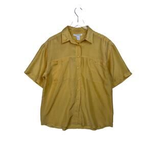 Vintage 90s The Limited Gold 100% Silk Short Sleeve Shirt Size Medium